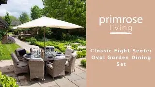 Classic Rattan 8 Seater Oval Garden Dining Set with Parasol by Primrose Living
