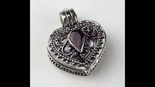 Sterling  Silver  Rhodolite  Gemstone  Hearth  Shape  Locket  Pendant  BGP-1084J