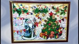 Сверкающая новогодняя картина на стекле своими руками.