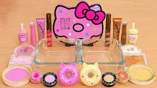 Strawberry Donut Slime - Mixing Makeup Eyeshadow Into Slime ASMR
