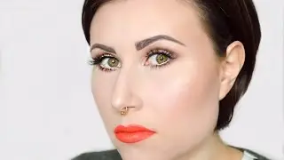 Summer Nude Sparkly eyes and bold Orange lip Makeup tutorial