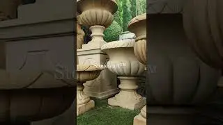 HAND CARVED NATURAL STONE POTS, PLANTERS, VASES, AND URNS FOR HOTEL, RESORT, FARMHOUSE 