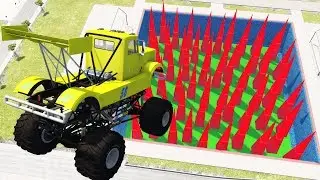 Cars Jumping into Spikes Pool - Beamng Drive