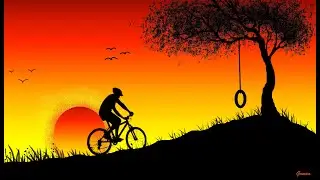 How to Draw in computer . Easy & simple drawing.   Sunset scenery  
