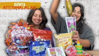 DÜNYA ATIŞTIRMALIKLARINI DENEDİK | Dev Turşu , Toxic Waste , Peynirli Noodle
