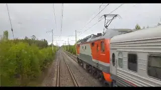 Догонялки с ЭП2К.Вид из кабины помощника машиниста,электровоз 2эс4к