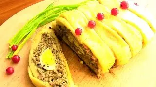 МЯСНОЙ РУЛЕТ с яйцом , запеченный в слоеном тесте.
