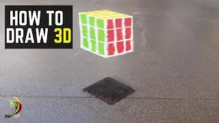 How to Draw 3D Rubik's Cube - Explained step by step with 3D Rangoli | Floating Rubiks Cube drawing