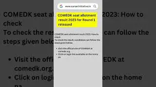 COMEDK 2023 || COMEDK seat allotment result 2023 for Round 1 released at comedk.org