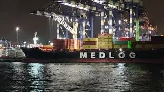 MEDLOG's  Container ship MED SAMSUN in Istanbul 's Ambarli port night view on 21-12-2024