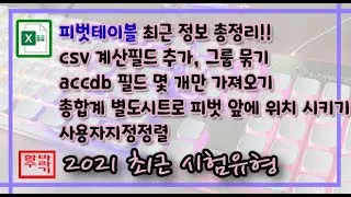 [컴활 1, 2급] 피벗테이블 csv 와 accdb 의 계산필드, 그룹, 별도시트생성, 사용자지정 정렬 [excel]