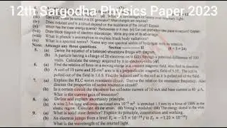 Class 12th Second Time Sargodha Physics Paper 2023
