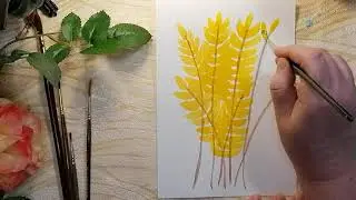 Колосья акварельными красками. Простая красивая картина