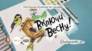 Синицы и скворечник. Третий урок спиртовыми маркерами для марафона “Включи весну!”