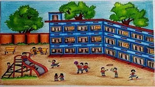 How To Draw a School Scene Step by Step (very easy) || School Drawing