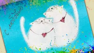 Как сделать открытку на День матери своими руками. Как легко и быстро нарисовать котиков.