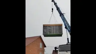 Выгрузка готовой бани на участок клиента