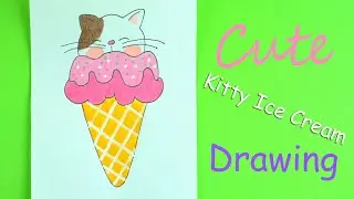Drawing of Cute Kitty Ice Cream Cone | Art Video | Wooden Colors Technique