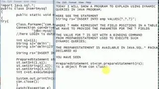 java program to insert values to database using ?(dynamic query)parameters