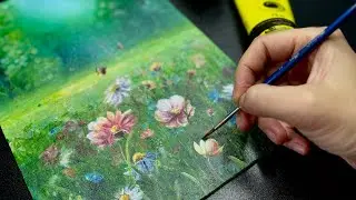 Как нарисовать цветочный луг | рисование акрилом