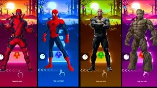 Deadpool 🆚 Spider Man 🆚 Black Adam 🆚 Groot, Tiles Hop DANCE Battle! 🎮🕺