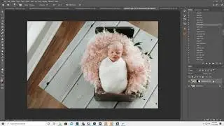 Wood Floor Composite with Newborn and Photoshop 2021, quick select, drag and drop, clone stamp