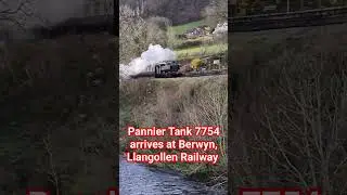 Pannier Tank 7754 arrives at Berwyn, Llangollen Railway