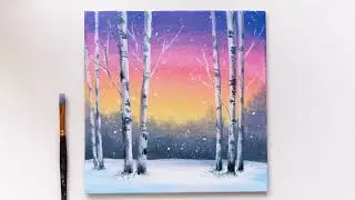 Easy Winter Landscape Acrylic Painting | Step by Step | Winter Acrylic Painting Idea