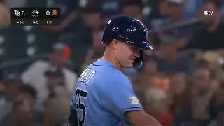 Curtis Mead gets first MLB hit on first pitch he sees