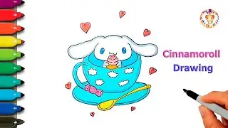 How to draw Cinnamoroll in a cup 💙 Cute Cinnamoroll drawing easy step by step | Sanrio
