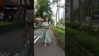Barefoot with my long dress on the road 