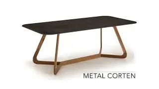 Outdoor Table with Wooden Base and Metal Corten Ceramic Top - Infinity