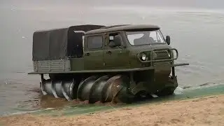 УАЗик буханка снегоболотоход с уникальным роторно-винтовым движителем.