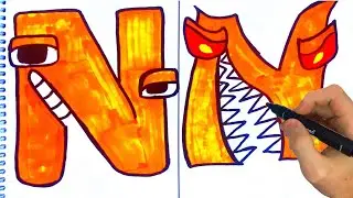 How to draw Alphabet Lore easily |  Original and Nightmare |  Draw letters easily |  Draw N