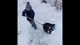 Димончик убирает снег.
