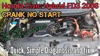 Honda Civic crank no start. no code no check engine. simple, quick diagonosis and fix