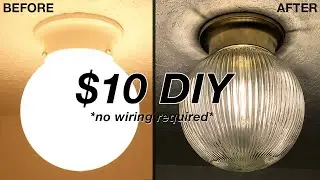DIY Gold/Ribbed Glass Flush Mount Ceiling Light Makeover (NO WIRING)