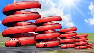 Big & Small Spiral Spring Lightning Mcqueen vs Trains | BeamNG.Drive