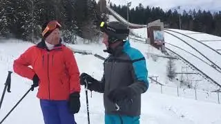 Eddie The Eagle and Director Dan reporting from the ski jumps in Le Praz