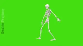 Skeleton dancing. Seamless loop animation on green screen.
