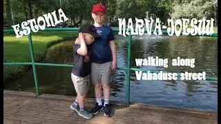 Estonia, Narva-Jõesuu. Two finnish boys walk along Vabaduse street.