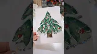 🎄 HOW to Paint with Toilet paper roll Christmas tree greetings card 