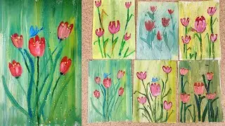 Как просто нарисовать тюльпаны гуашью. Урок рисования в школе. Paint tulips