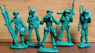 Green plastic toy soldiers from modeling clay