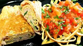 Fried egg pasta and egg roll