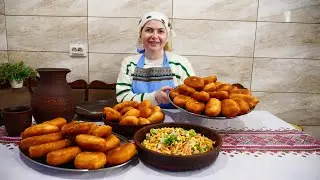 What do we eat during fasting? Cooking pies with peas and vegetable salad. Country food