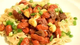Quick & Easy Pasta Recipe from Scratch - How to Make Pasta with Fried Cherry Tomatoes Beef & Garlic