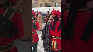 Royal Army of Oman Pipe Band performing outside @nationalpipingcentre  as part of Piping Live!