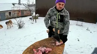 Убрали Кабана 175KG живим. Задок 16кг,лопатка 6кг,ошийок 5кг,одбивна 4кг. хто забирає ножі три 🙉