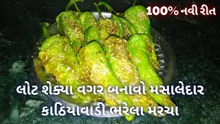 લોટ શેક્યા વગર બનાવો મસાલેદાર કાઠિયાવાડી ભરેલા મરચા | Kathiyawadi Bharela Marcha in Village Style